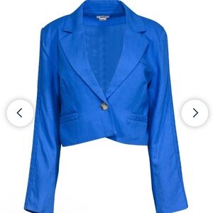 NWT Designer Jason Wu Cropped Linen Blazer, Blue, Medium